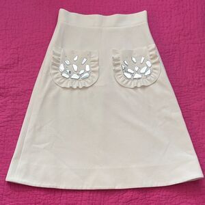 Lilya Stogova Elegant white Skirt with mirror Embellished Pockets, US4